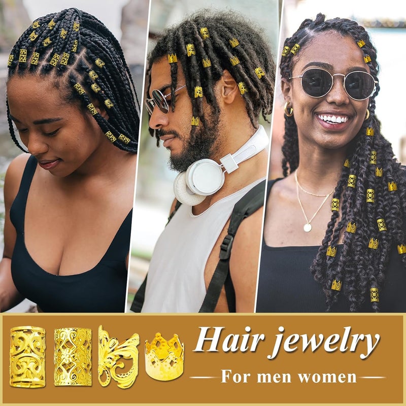 Fscwlmon 260 Pcs Hair Jewelry for Braids,Hair Beads Accessories for Dreadlock,Metal Hair Clips Cuffs Rings,Loc Rave Hair Charm Decorations Adjustable Kits for Men Women Golden - Image 5